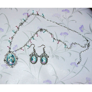 Vocaloid Miku Hatsune 初音ミク anime Cabochon Necklace & Earrings Set